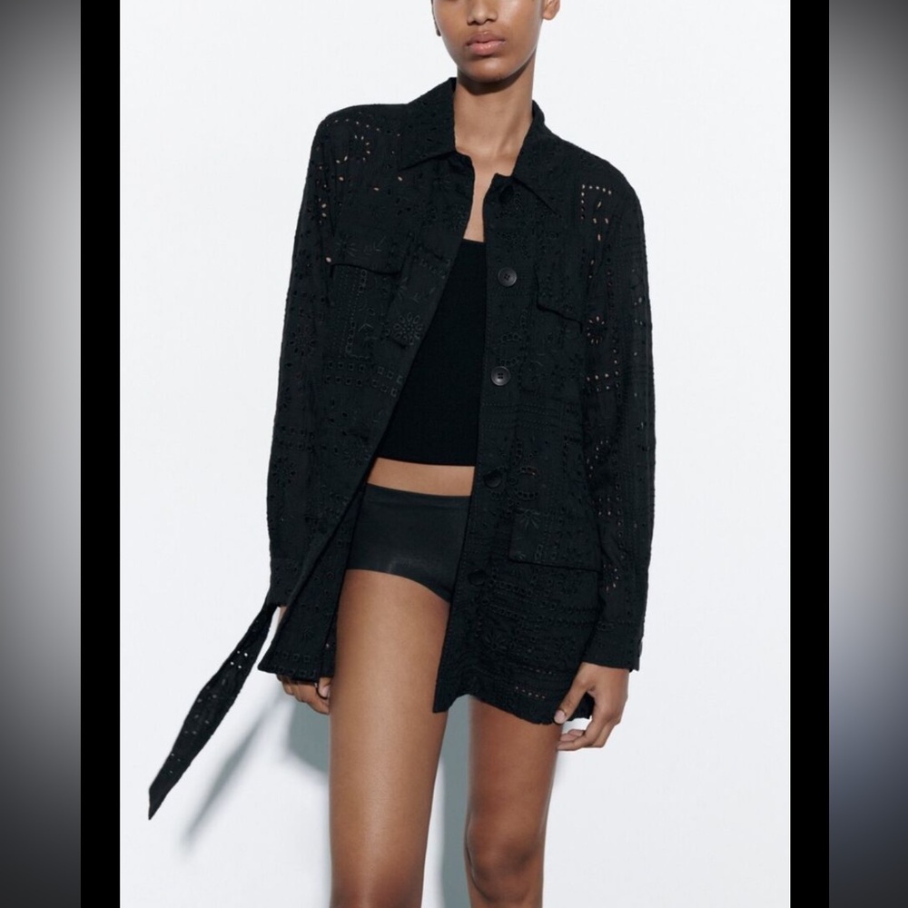Zara embroided jacket w/belt